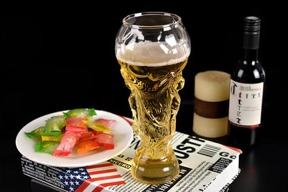 Hercules football trophy shaped beer glass with 450ml capacity and 19cm height measurements