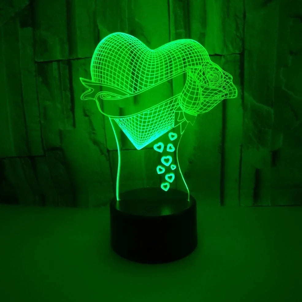 3D night light with acrylic board on 87mm ABS base showing seven colour options and touch/remote controls