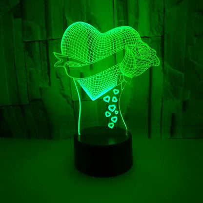 3D night light with acrylic board on 87mm ABS base showing seven colour options and touch/remote controls