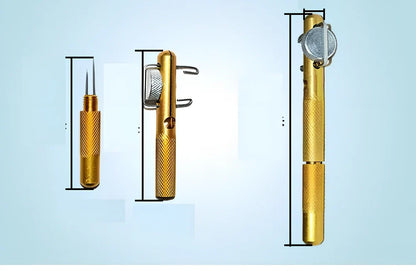 Aluminium fishing hook tying tool measuring 11cm long with 1cm diameter for manual knot creation