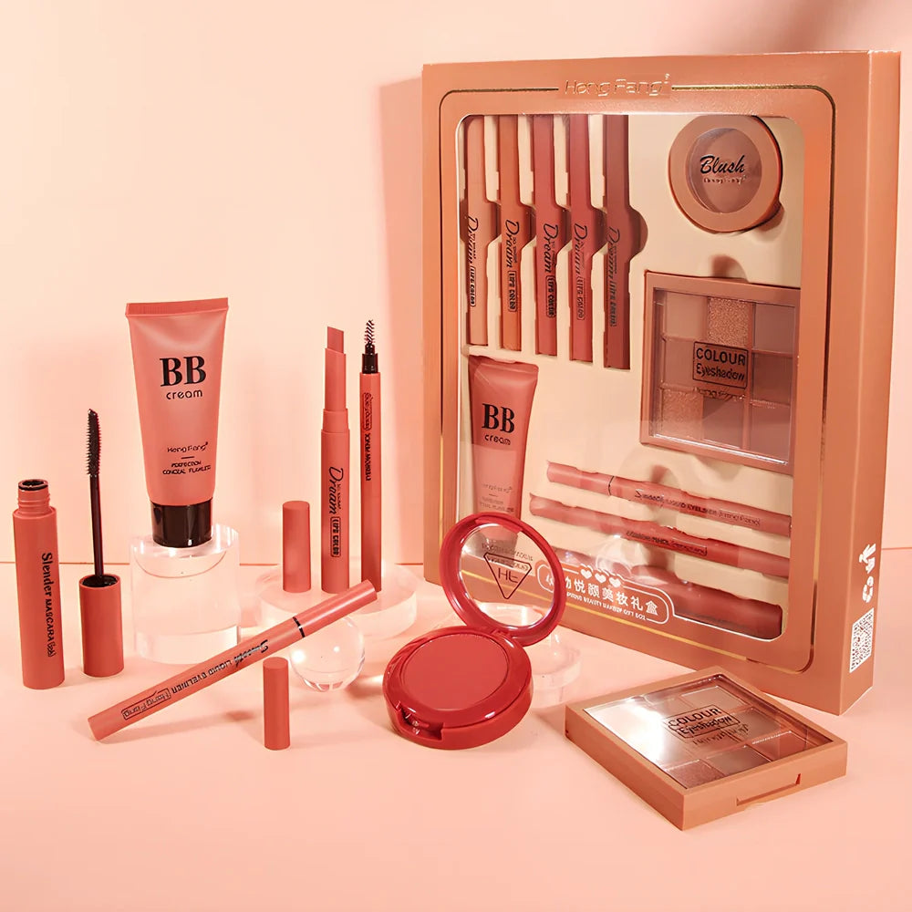 Heart-warming beauty gift box with 11 makeup pieces in organised compartments