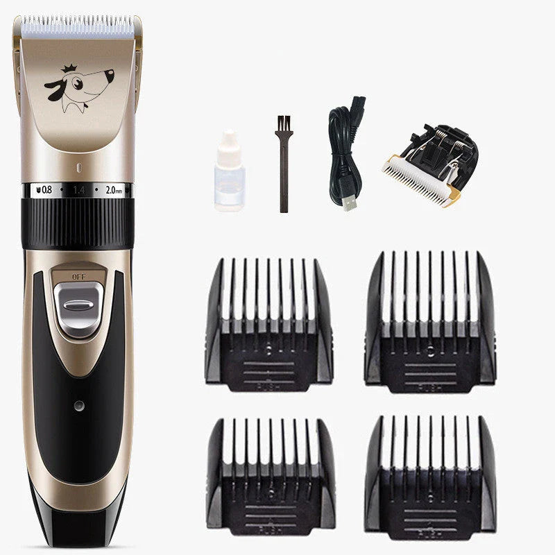 Powerful cordless pet grooming clipper with 5 adjustable speed settings, titanium-ceramic blade, and up to 2 hours of runtime