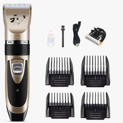 Powerful cordless pet grooming clipper with 5 adjustable speed settings, titanium-ceramic blade, and up to 2 hours of runtime