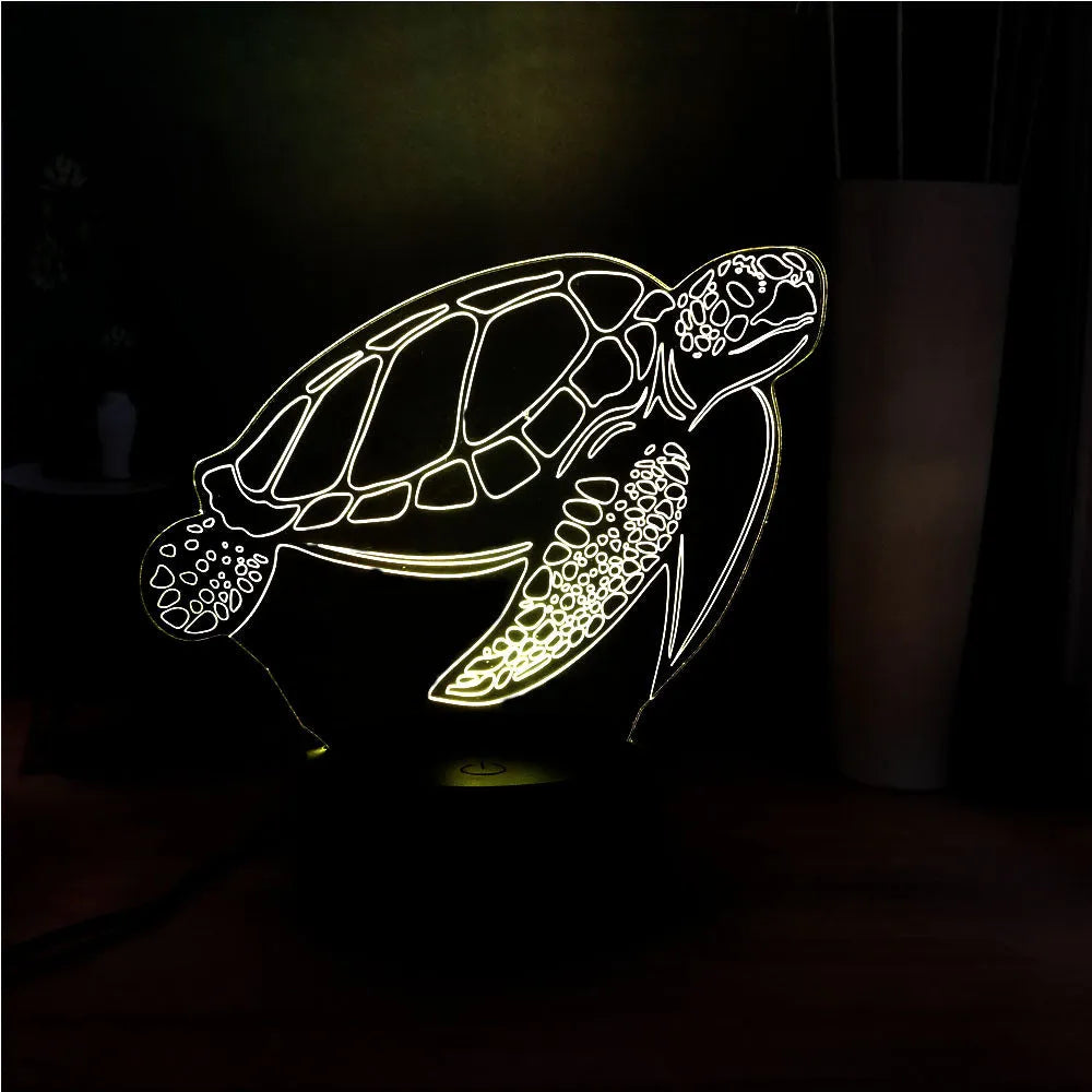3D acrylic turtle-shaped LED night light with multi-colour glow and remote control.
