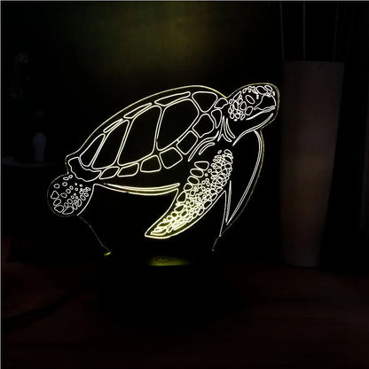3D acrylic turtle-shaped LED night light with multi-colour glow and remote control.