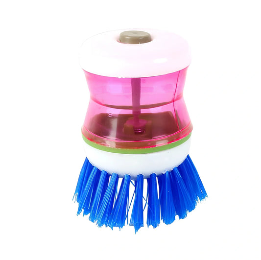 Compact soap dispensing palm brush, 5.5cm diameter head, 7cm length, polypropylene for kitchen scrubbing