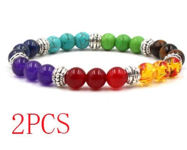 Natural Stone Colorful Chakra Energy Yoga Bracelet with geometric design and 8mm beads