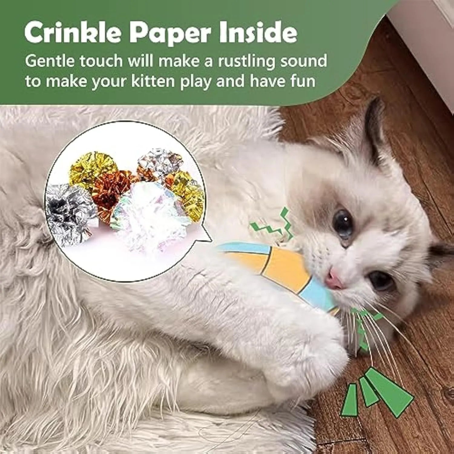 Soft plush cat toy shaped like a flying disc with a sports ball pattern, containing catnip and a crinkle sound layer.