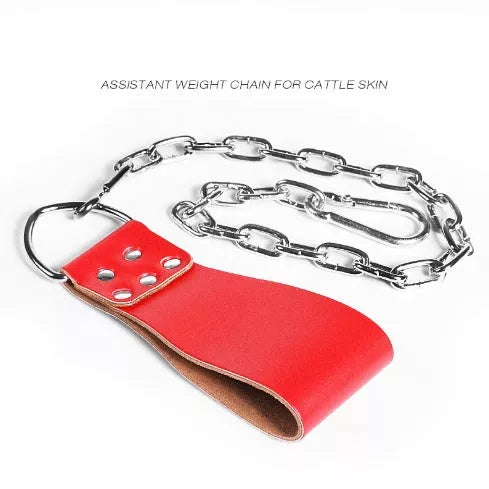 Leather weight lifting belt with chain ring for power training in various colors