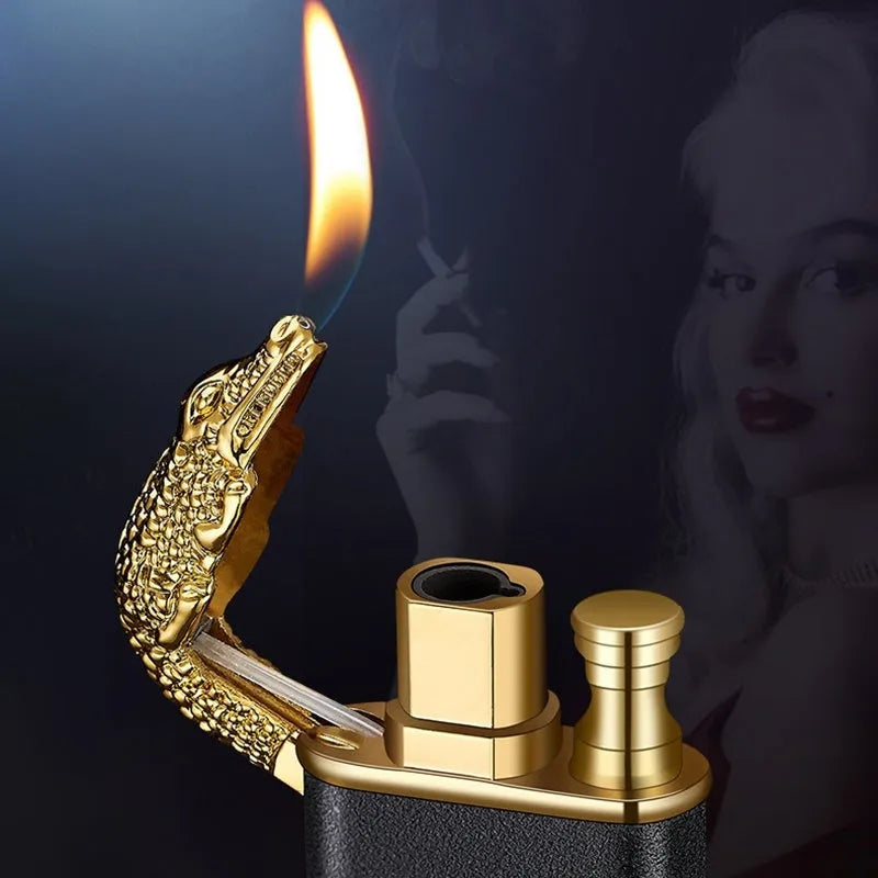 Metal dragon dolphin design double flame windproof lighter with blue jet fire