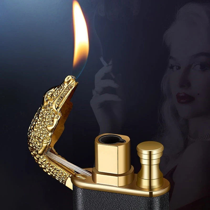 Innovative dragon and dolphin lighters with dual-flame design, made of premium metal and featuring intricately crafted mythical creature motifs.