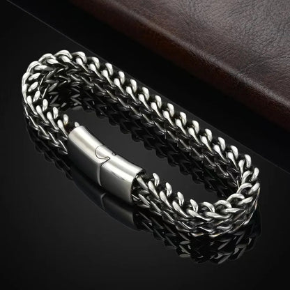 Geometric titanium steel men's bracelet for hip hop style in silver finish