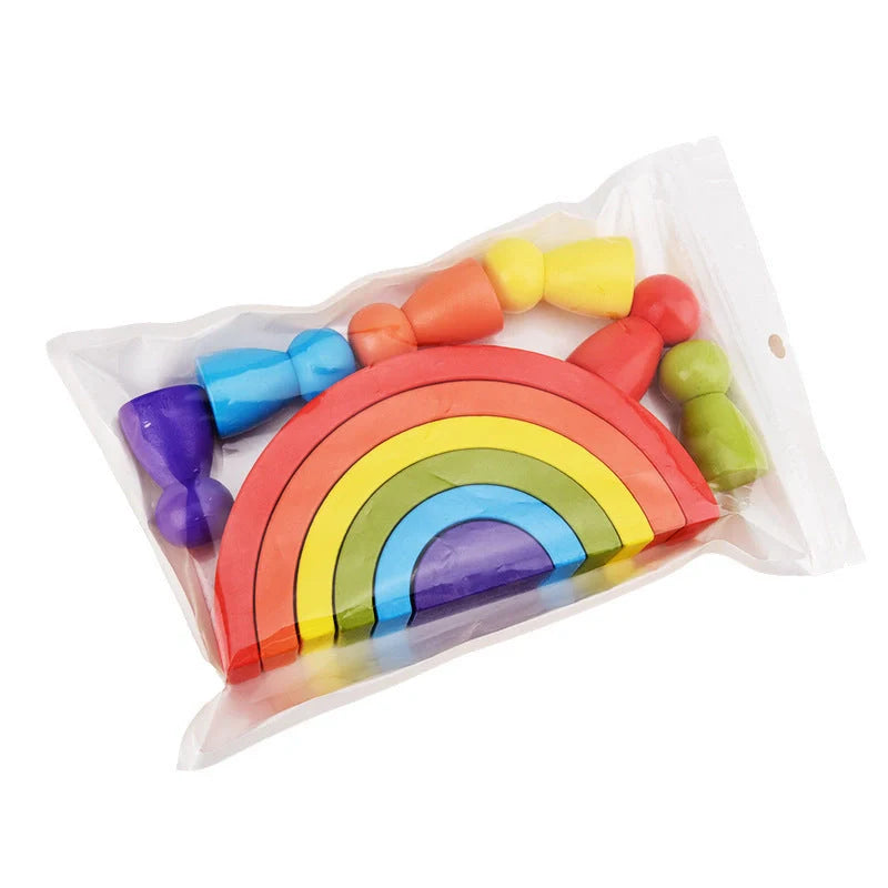 Vibrant wooden rainbow arched building blocks for children's creative play