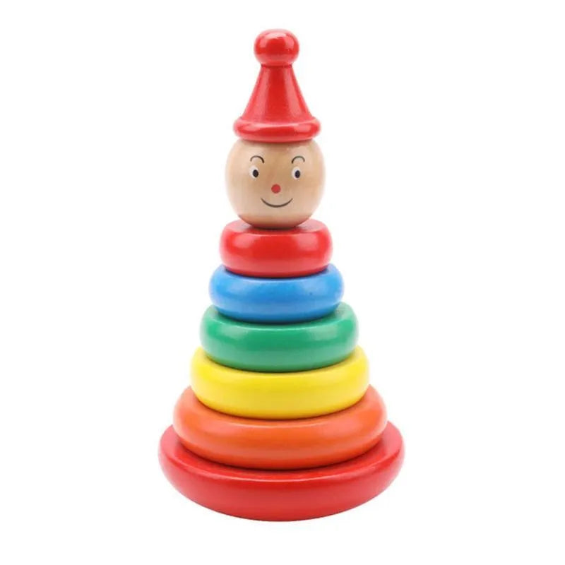 Wooden rainbow tower stacking toy with stacked circles, 7.5 x 9 x 9 cm, for baby early education play