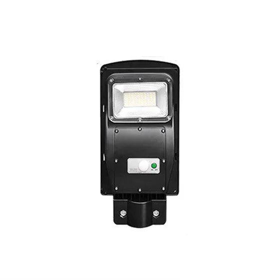 Integrated solar street light with LED illumination and solar panel, remote control operation
