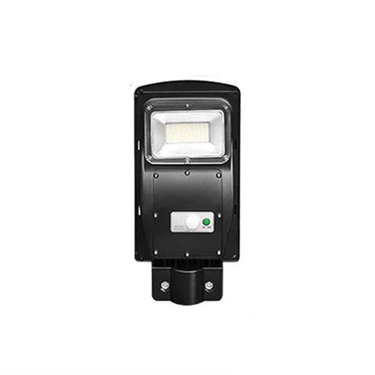 Integrated solar street light with LED illumination and solar panel, remote control operation