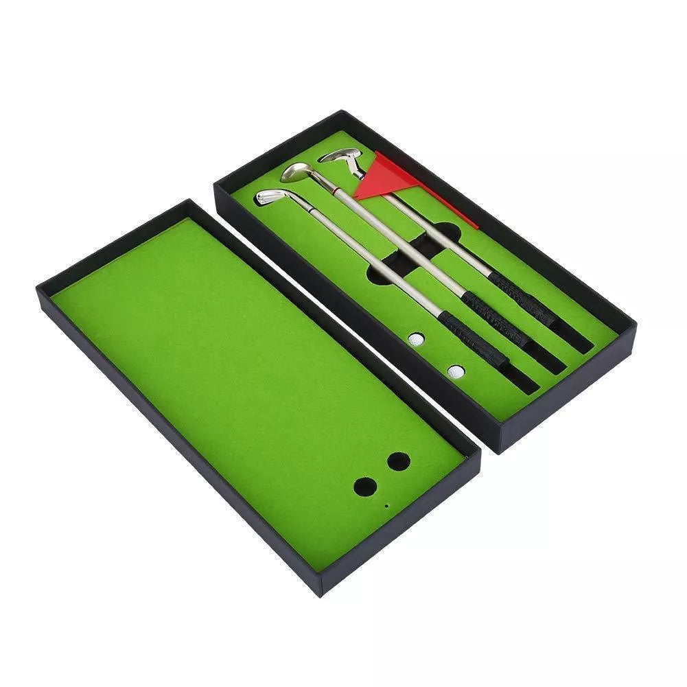 Desktop Mini Golf Putting Green Metal Club Ballpoint Pen Set with unique design