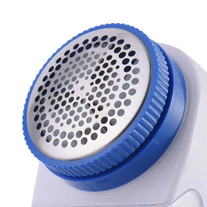White and blue electric lint remover with stainless steel cutter for fabric pill removal
