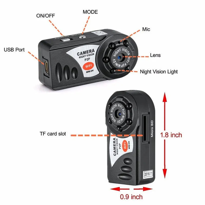 Wifi remote network camera with 3MP CMOS sensor, 16x optical zoom, and 1.5-inch LCD screen for wireless surveillance, supporting 720P video, TF card storage up to 32GB, and night photography capability with optical anti-shake stabilisation.