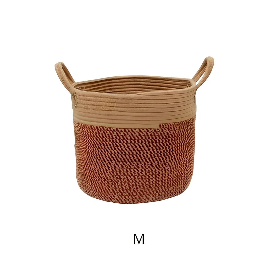 Brownish black hemp rope laundry basket with cotton linen insert showing 30L capacity and natural fibre construction