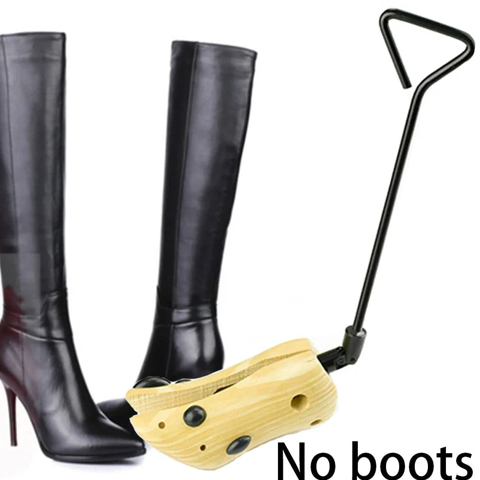 Wooden adjustable shoe expander stretching boots with measurement showing 50cm length