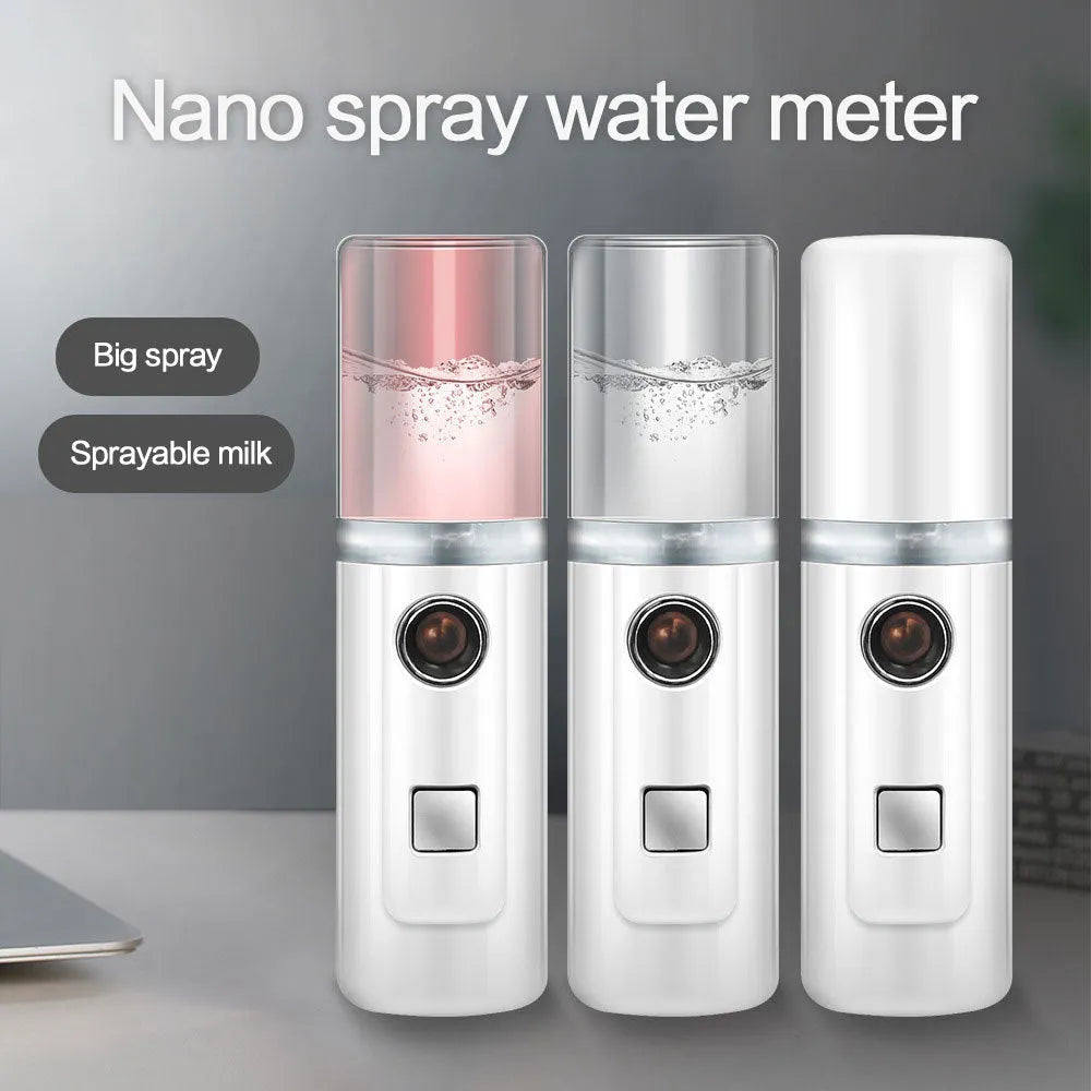 Nano portable facial humidifier in Pink, Transparent or White, 3.2 x 11.3 cm, 30ml tank, USB charging
