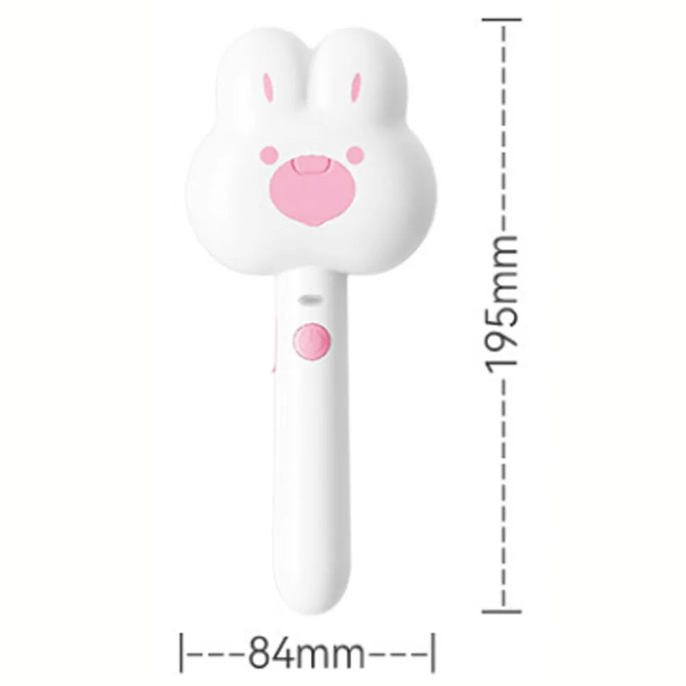 Rechargeable cat grooming comb with steam function in cartoon design, showing long handle and brush head