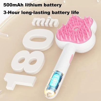 Rechargeable cat grooming comb with steam function in cartoon design, showing long handle and brush head