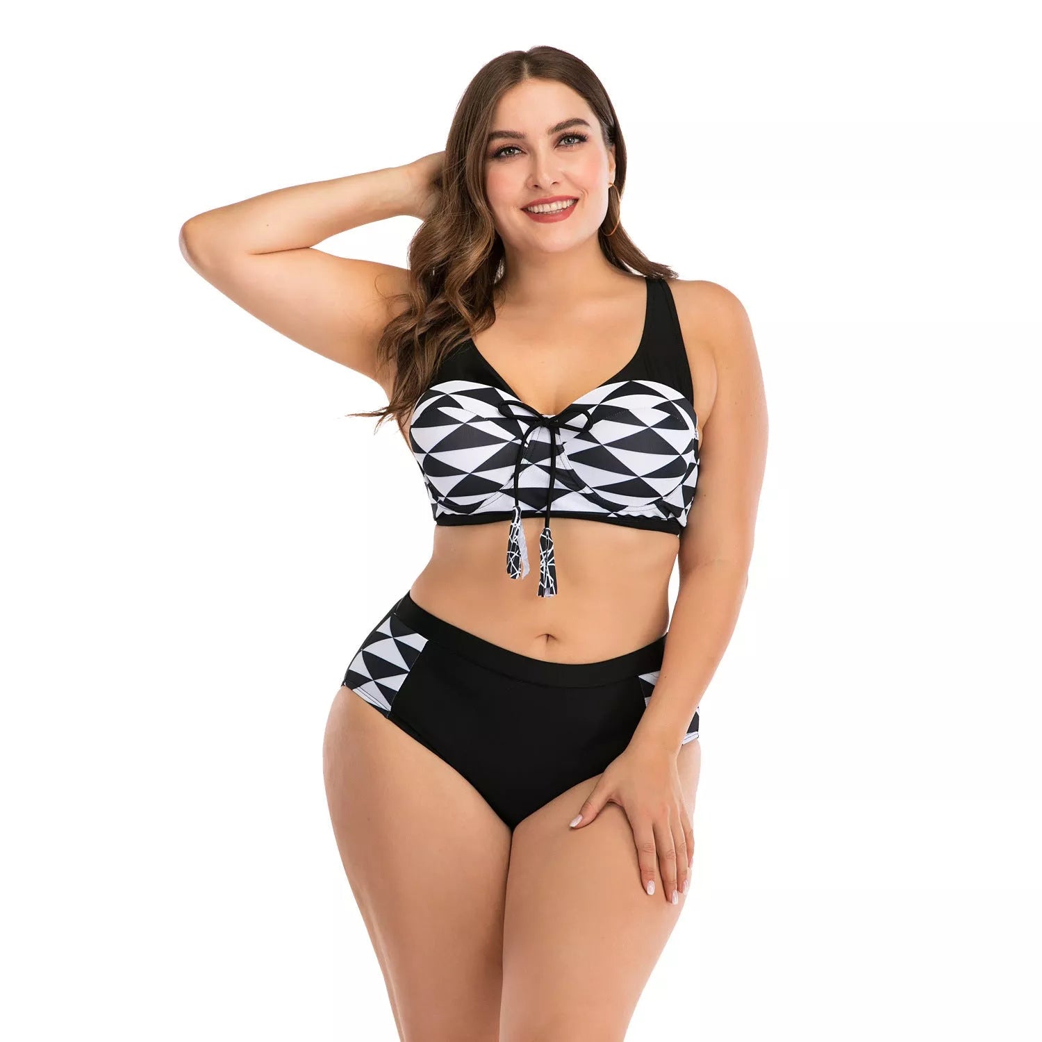 Big cup ladies swimsuit in black, made with durable nylon fabric for support and style