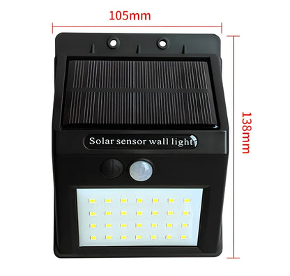 Solar sensor light in black ABS plastic with 20 LEDs and infrared motion detection, package 130x102x55mm
