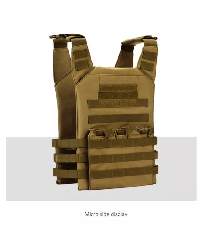 Men's adjustable molle tactical vest in khaki and army green, made from durable oxford material.