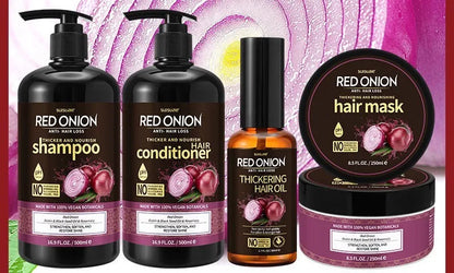 Red onion shampoo and conditioner 4-piece set with hair mask and essential oil bottles