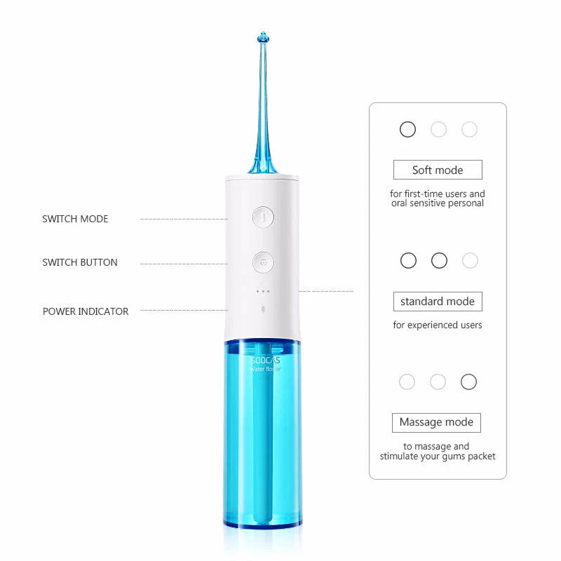Powerful cordless oral irrigator with 3 cleaning modes, large water tank, and stable voltage control for efficient and gentle teeth cleaning
