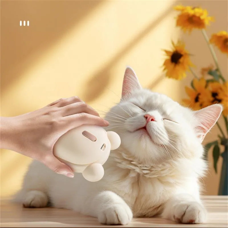 Pink and yellow rechargeable 3-in-1 pet grooming brush with spray function and removable silicone comb