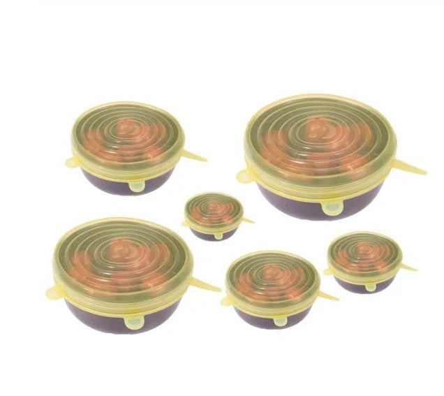 6-piece stretch silicone cookware lid covers in random colors, BPA free and heat resistant