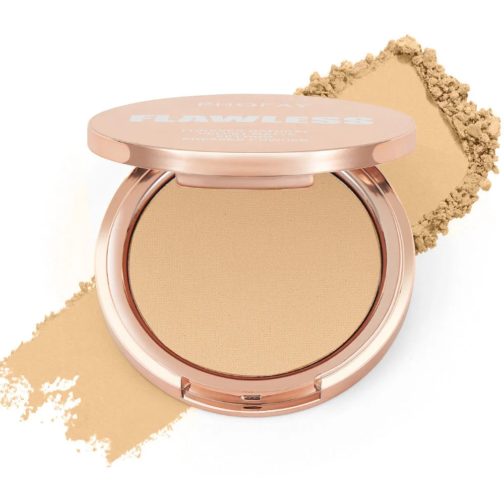 Mattifying pressed powder for a flawless, shine-free complexion with a smooth, poreless appearance