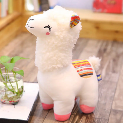 Alpaca Llama stuffed plush toy in blue, brown, white, or pink colours with soft cloth exterior