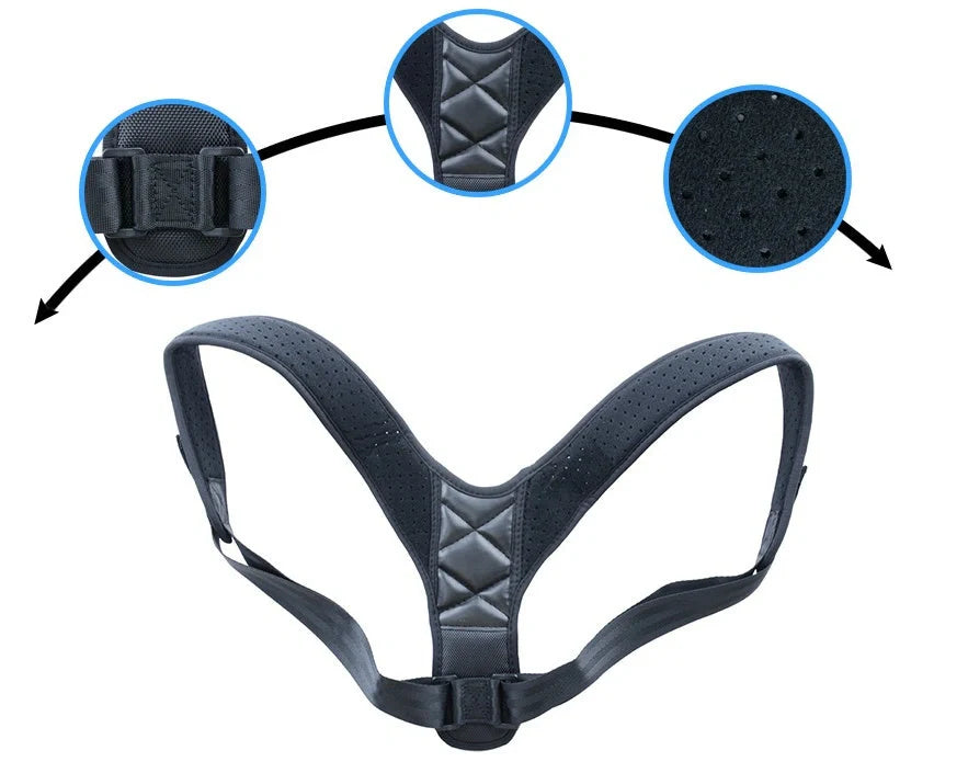 Kids wearing a black and blue posture corrector belt for clavicle and lower back support