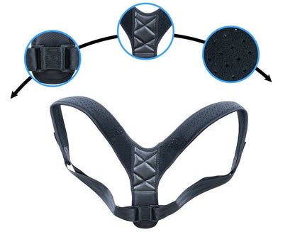 Kids wearing a black and blue posture corrector belt for clavicle and lower back support
