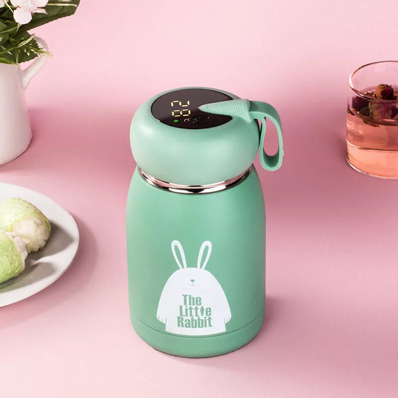 Stainless steel vacuum water cup with temperature display in blue, pink, green, and coffee colors