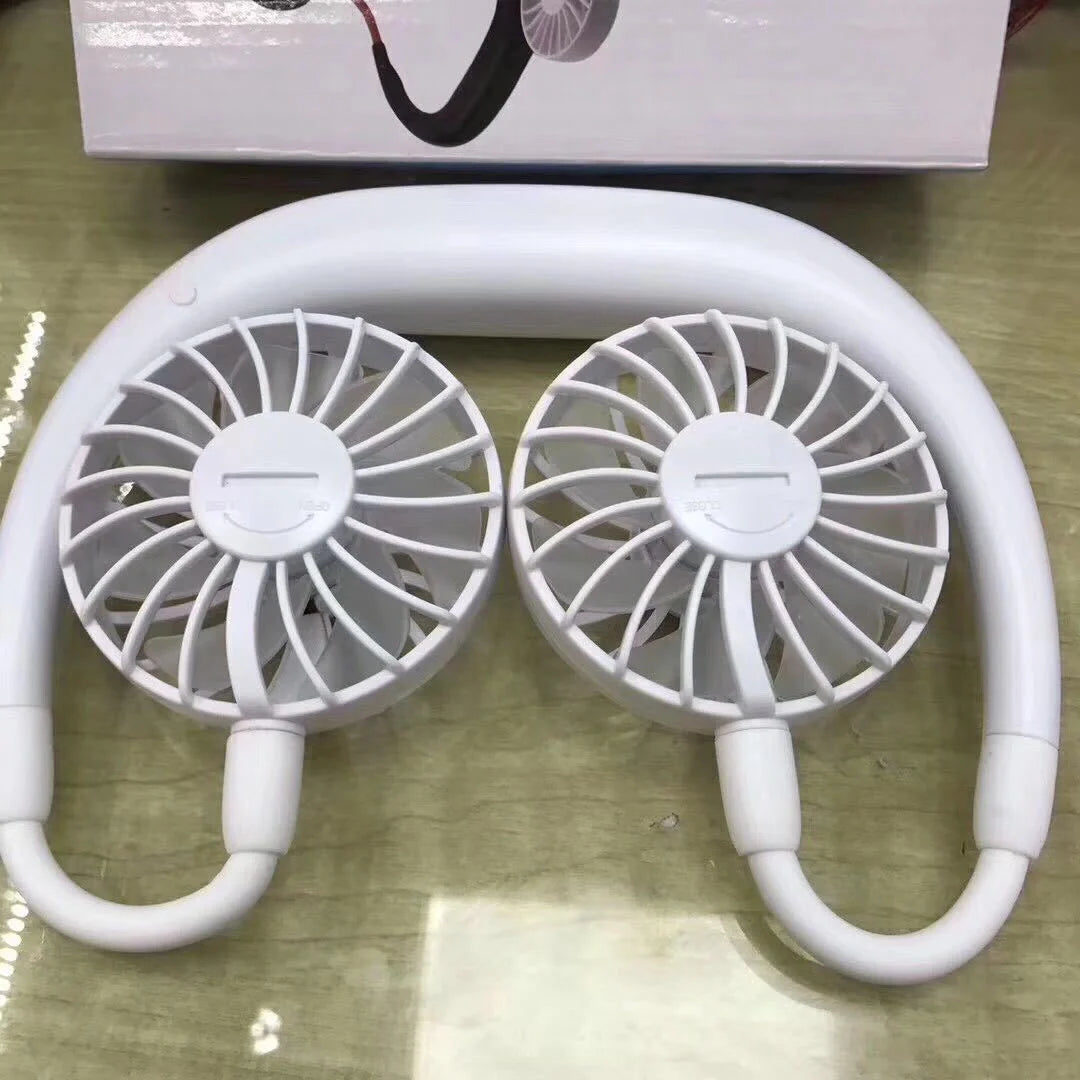 Portable USB charging fan with hanging neck design in various colors
