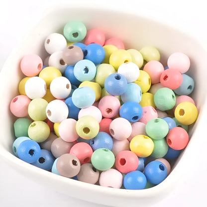 100 round wooden beads in 6mm to 12mm sizes, lotus wood with dyed surface for DIY crafts