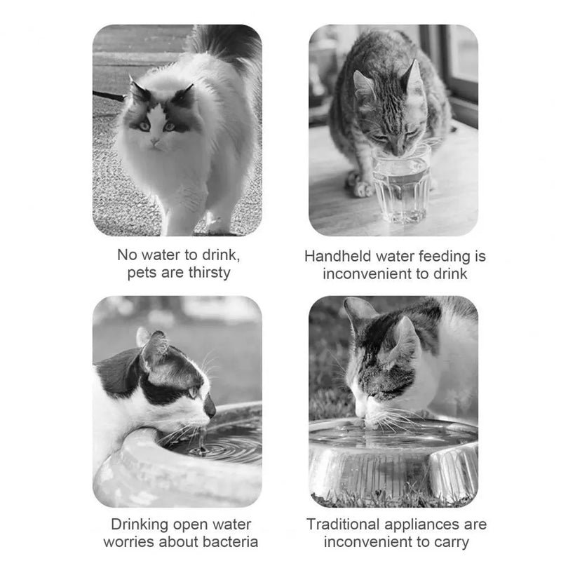 Pet Water Feeder portable 2-in-1 pet water bottle and food container for cats and dogs, 200ml water capacity with 90g food compartment, leak-proof design with double silicone seals, BPA-free food-grade material, convenient for outdoor travel and walks.