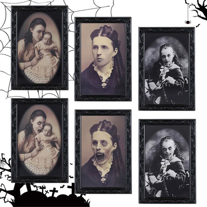 Halloween changing face picture frame showing normal portrait and hidden ghost transformation
