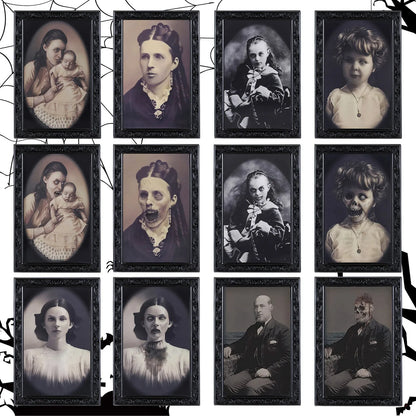 Halloween changing face picture frame showing normal portrait and hidden ghost transformation