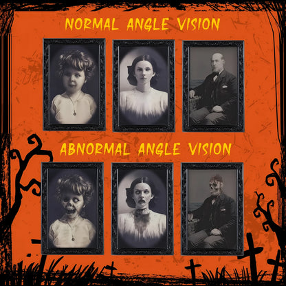Halloween changing face picture frame showing normal portrait and hidden ghost transformation