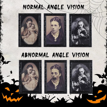 Halloween changing face picture frame showing normal portrait and hidden ghost transformation