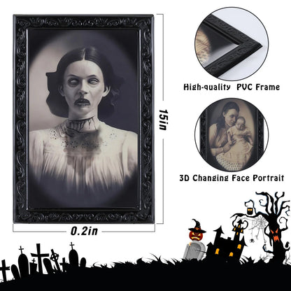 3D Changing Face Moving Picture Frame in Black with Eerie Ghostly Image