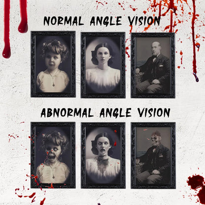 Halloween changing face picture frame showing normal portrait and hidden ghost transformation
