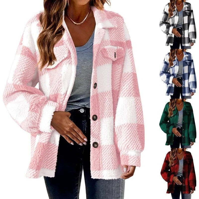 Cozy, plush women's jacket with stylish striped pattern in a variety of color options